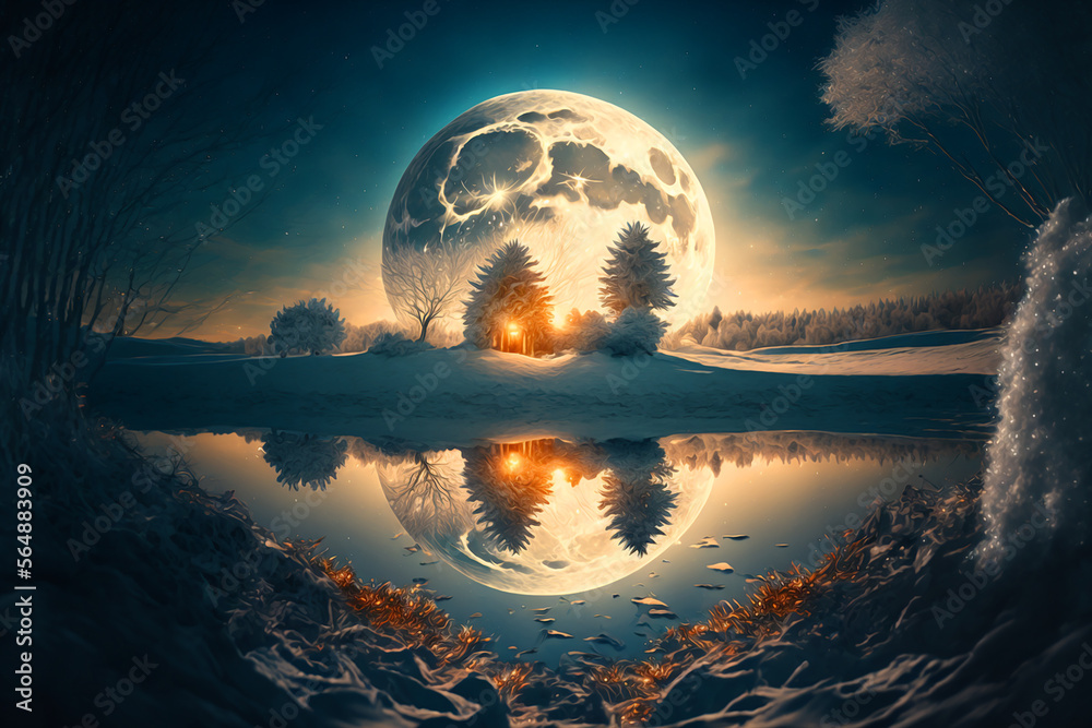 Wall mural the winter is dancing under the moon while summer slumbers under the sun. Generative AI - Wall murals