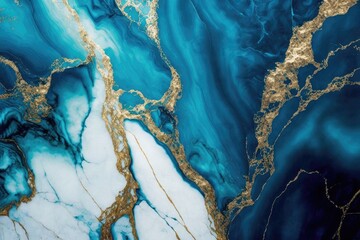 vibrant blue marble background with gold veins, generative ai composite