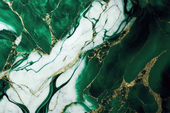 emerald green marble backdrop with gold highlights, generative ai composite © E 