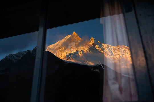 Refection of sunset on a mountain.