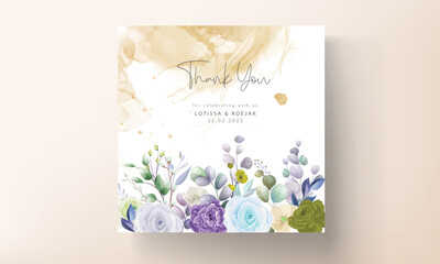 beautiful wedding invitation card hand drawn floral with aquamarine color