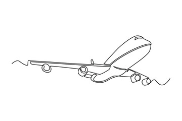 Single one line drawing airplane. Air transportation Concept. Continuous line draw design graphic vector illustration.