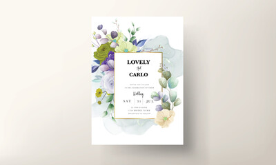 beautiful wedding invitation card hand drawn floral with aquamarine color