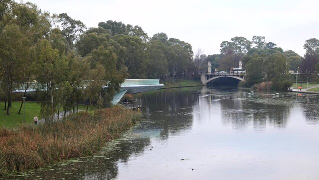 View of River Torrens in Adelaide City with Wide Pan