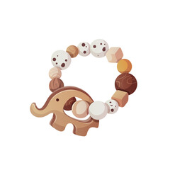 Wooden teether bracelet for toddlers. Teething, children's toys, kid's shop, baby care, childhood concept. Isolated vector illustration.