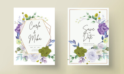 Fototapeta na wymiar elegant floral wedding invitation card with watercolor