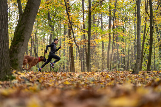 Outdoor run of woman and her dog