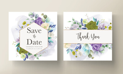 beautiful hand drawn roses floral wedding invitation card set