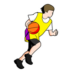 バスケットボールをする男の子のイラスト（白背景・ベクター・切り抜き）