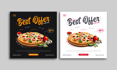 Food social media banner design template. Best offer social media post vector illustration. Square size.