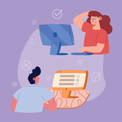 couple using desktops