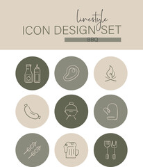 Linestyle Icon Design Set BBQ