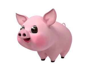 Cartoon pink smiling piglet with CLIPPING PATH isolated on white background, 3d rendering