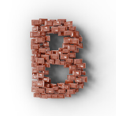 3D render of alphabet text made of chocolate isolated on transparent background