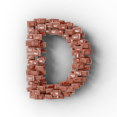 3D render of alphabet text made of chocolate isolated on transparent background