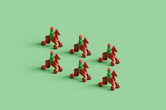 3d Christmas decoration pattern . A wooden toy soldier on a horse. 