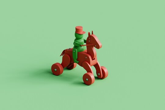 3d Christmas decoration . A wooden toy soldier on a horse. 