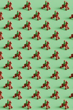 3d Christmas decoration pattern . A wooden toy soldier on a horse. 