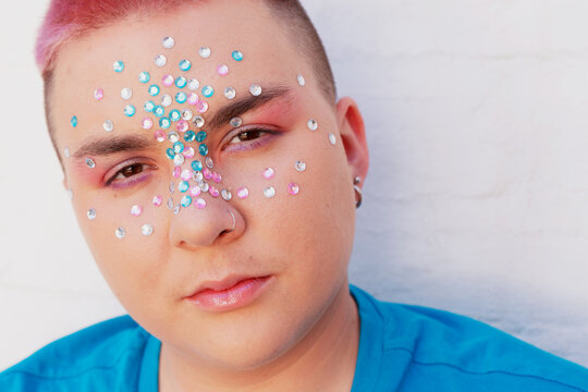 Young non binary person. Make up androgynous person