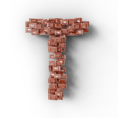 3D render of alphabet text made of chocolate isolated on transparent background