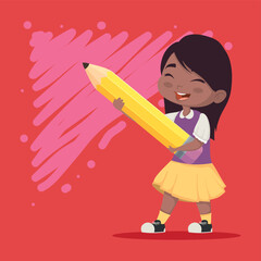 Fototapeta premium little happy girl with pencil
