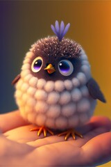 Kawaii Pixar-Style Fairy Bird on Finger - Snow-White, Fluffy, Big Bright Eyes - Sakura, Smiling, Delicate, Finely Detailed - Summer Background, Pure Colors, Chibi