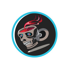 Flaming Coffee Cup Skull Logo. A modern spirited ghost logo. Perfect for coffee business