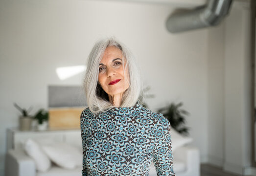 White Hair Mature Woman At Home