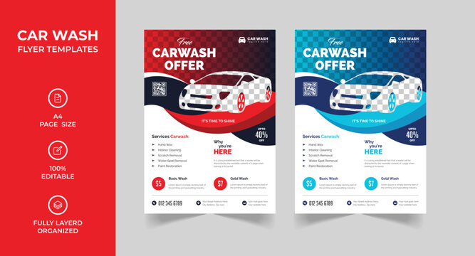 Car wash flyer template, car cleaning and car repair flyer design