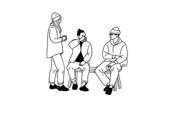 group of people talking hand drawn artwork illustration