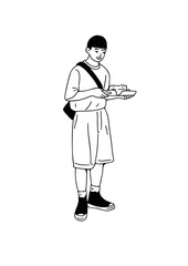 The man was holding a tray of food.
man drawing art illustration