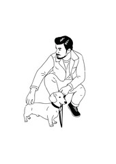 Man Walking Dog casual style man wearing street art hand drawn illustration