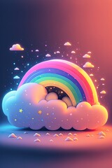 Obraz na płótnie Canvas Pure and Kawaii Clouds and Rainbow- Lighting Particles and Minimalism - Super Resolution