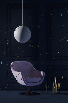 Interior with modern armchair under confetti