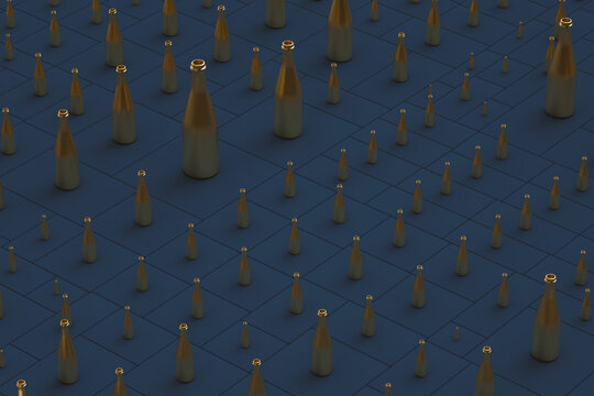 Background of golden bottles of champagne