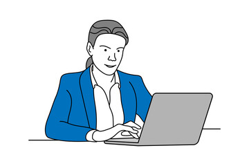 Fototapeta na wymiar Illustration of a girl flat character laptop use white background