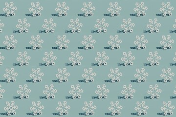 3d Winter pattern made of snowflakes on blue background.