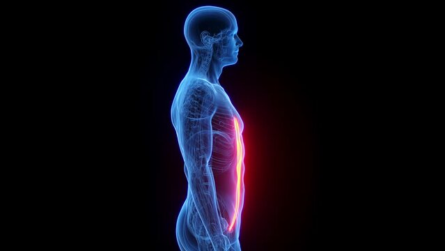 3D rendered medical animation of a man's rectus abdominis