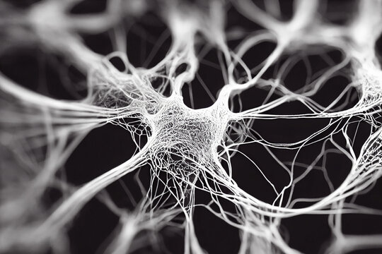 White neurons magnified under microscope: brain neural pathways, Generative AI
