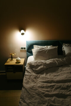 Cozy atmosphere in bedroom.