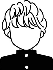 パーマヘアの男子学生のアイコン　顔なし