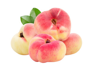 Ripe chinese flat peach fruit  isolated on transparent png