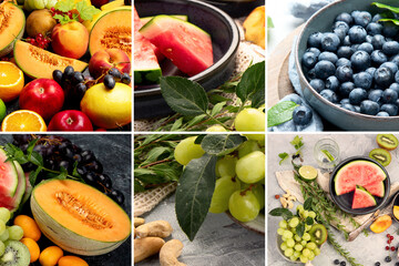 Collage made of fruit assortment.