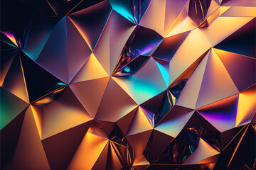 Abstract polygonal holographic background. Futuristic vaporwave/retrowave chromatic background. Reflective geometric shapes