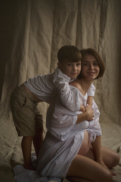 Cute boy with mom