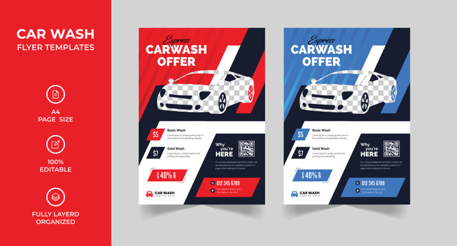 Car wash flyer template, car cleaning, and car repair flyer design