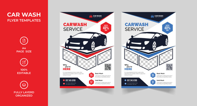 Car wash flyer template, car cleaning, and car repair flyer design