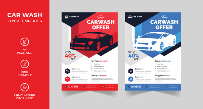 Car wash flyer template, car cleaning and car repair flyer design