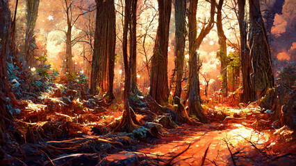 Forest scene under starry sky illustration Generative AI Content by Midjourney