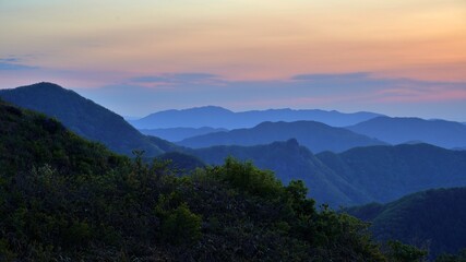 View of the surrounding mountains from the Hadong gliding field in South Korea